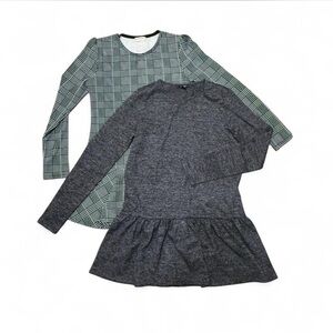 Plaid and Gray Long Sleeve Dresses